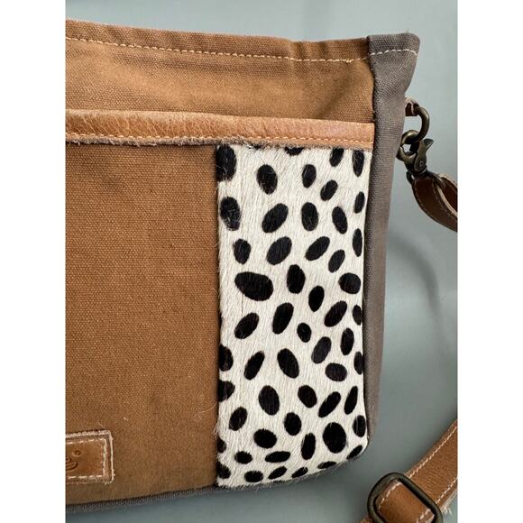 Sixtease Crossbody Bag Leather, Cowhide, and Canvas Spotted Print Boho, Western - Picture 2 of 7